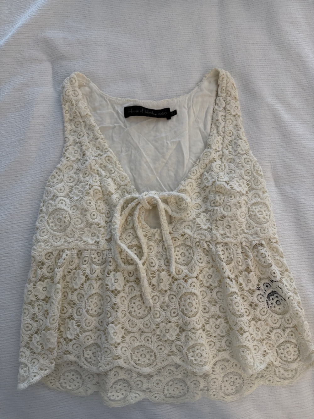 House of Harlow 1960 Lace Tie-Front Cream Camisole